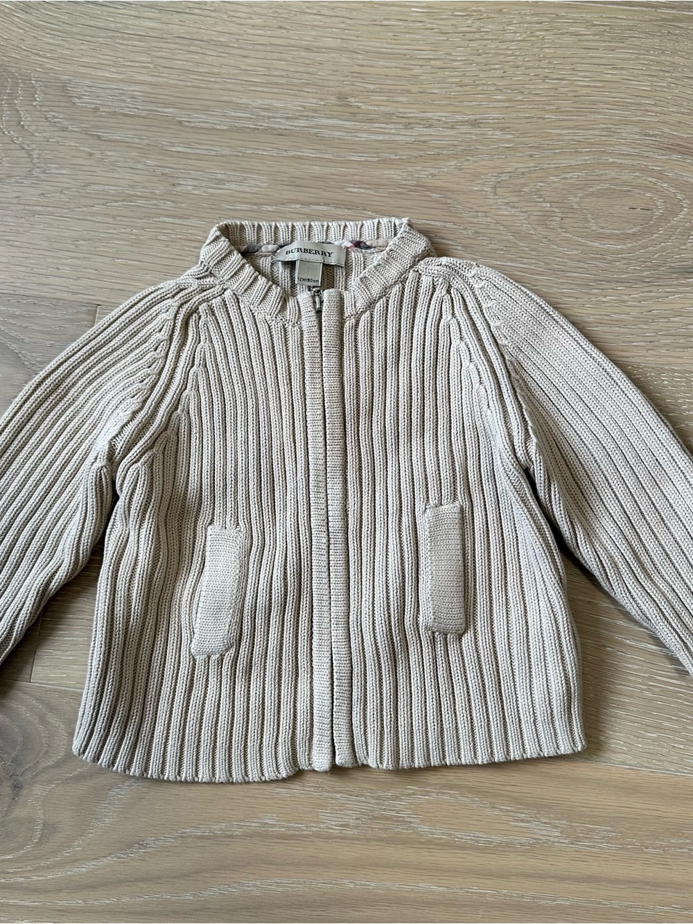 Burberry Baby Zip Knit Cardigan Nova Check Elbow Patches 12M Authentic